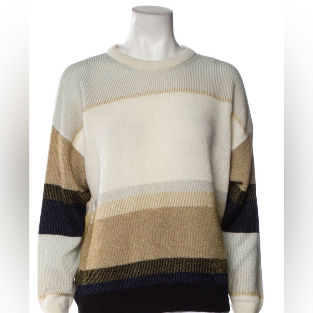Missoni Crewneck Sweater in White, Beige & Navy